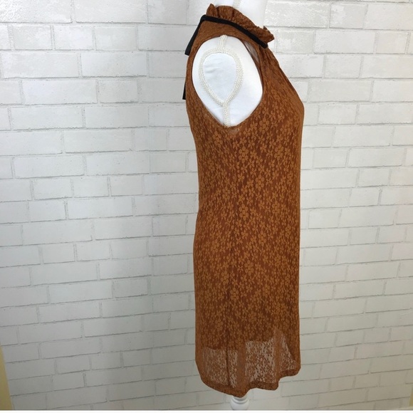 🧡🖤 Zara Burnt Orange Copper Lace Overly Dress - Picture 6 of 7